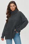 Luxury Women's Turtleneck Sweater by Makadamia - One Size, Soft Acrylic Blend, Casual Style with Pockets