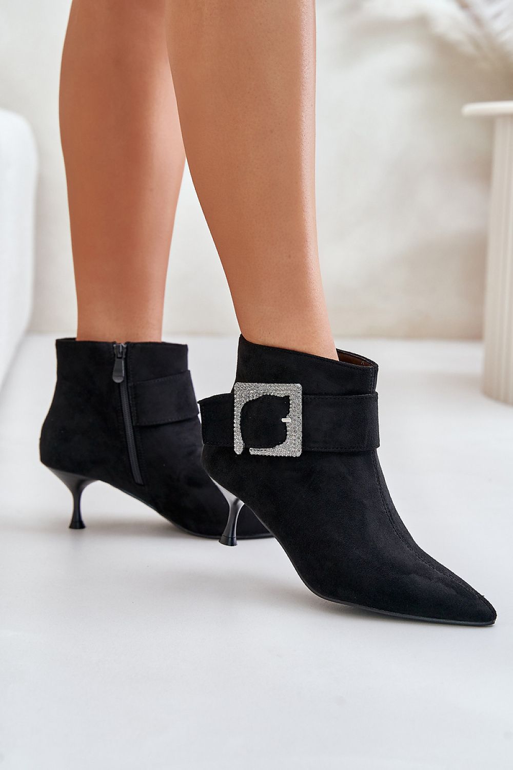 Stylish Eco-Suede Stiletto Heel Boots with Large Decorative Buckle - EU Sizes 36-41