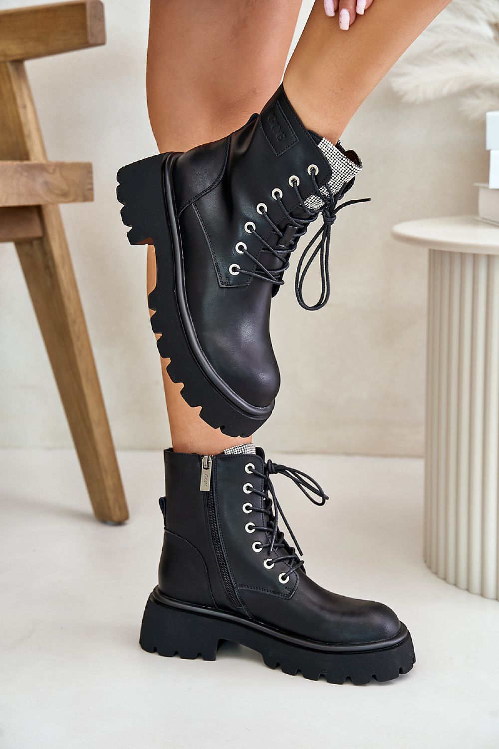 Goe Women's Bagger Boots in Natural Leather with Zircon Detail, Sizes EU 36-40, Stylish & Comfortable