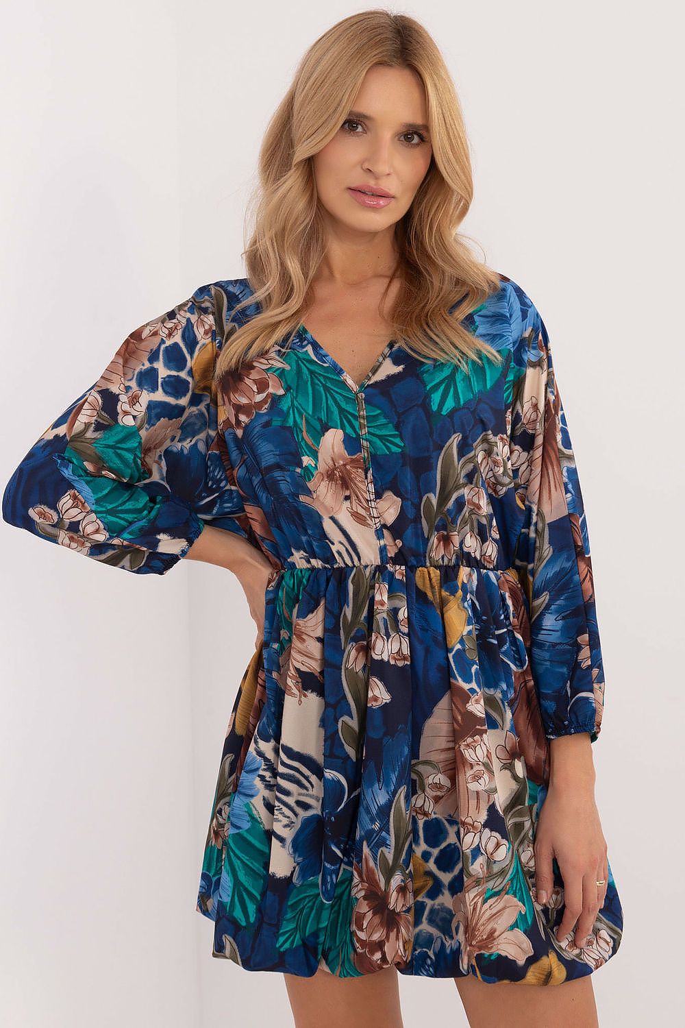 Flared Mini Dress with Animal Motif and Heart Neckline | Lightweight Polyester by Italy Moda