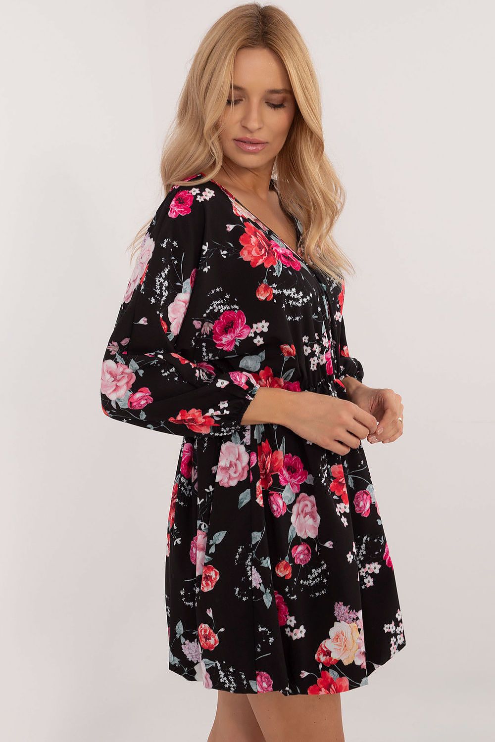 Flared Mini Dress with Animal Motif and Heart Neckline | Lightweight Polyester by Italy Moda