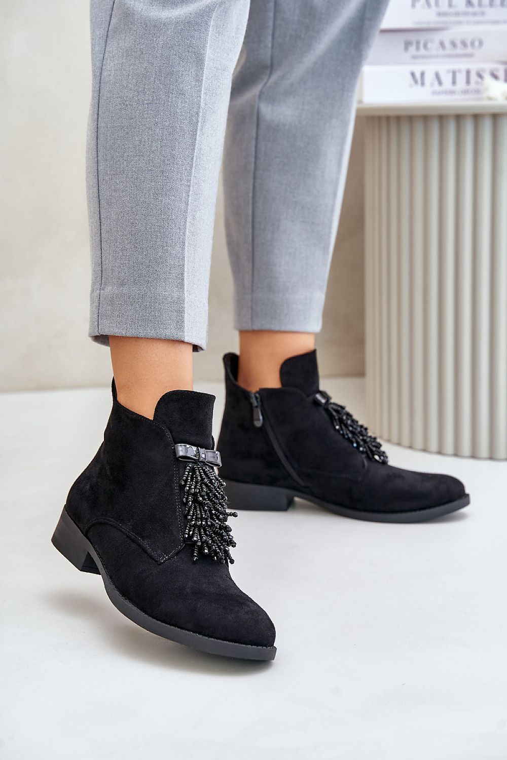 S.Barski Women's Eco-Suede Ankle Boots with Unique Front Decoration, Sizes EU 36-41