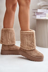 High Women's Snow Boots in Ecological Suede with Fur Lining - Platform Style, EU 36-41