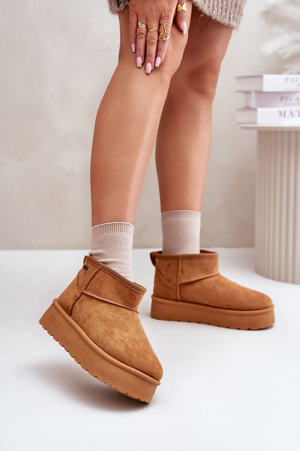 Luxury Women's Low Snow Boots in Imitation Leather Suede with Fur Warmers, EU Sizes 36-41