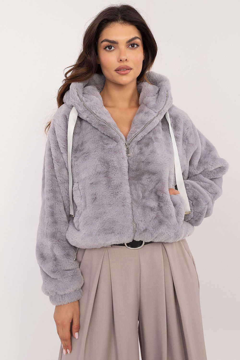 Luxurious Women's Casual Fur Jacket in EU Size 0 - Elegant Viscose with Hood and Pockets