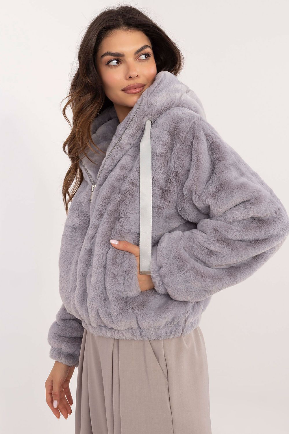 Luxurious Women's Casual Fur Jacket in EU Size 0 - Elegant Viscose with Hood and Pockets