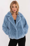 Elegant Blue Viscose Fur Jacket with Lined Collar, Sizes EU 0, Lightweight for Autumn-Winter