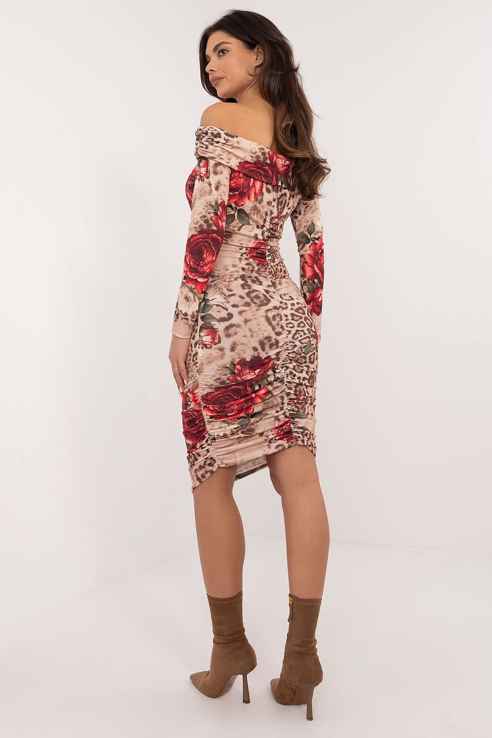 Elegant Italy Moda Pencil Dress with Spanish Neckline, Floral and Animal Print - EU Size 0