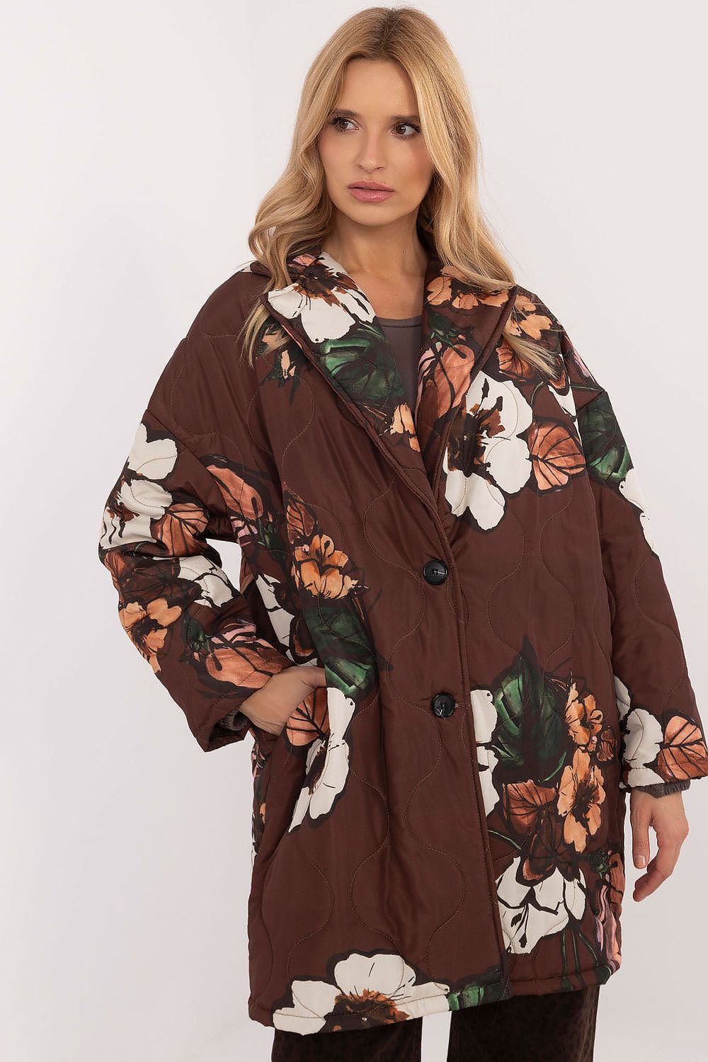 Elegant Women's Floral Print Transitional Jacket, Pre-Knee Length, EU Size 0, Autumn-Winter