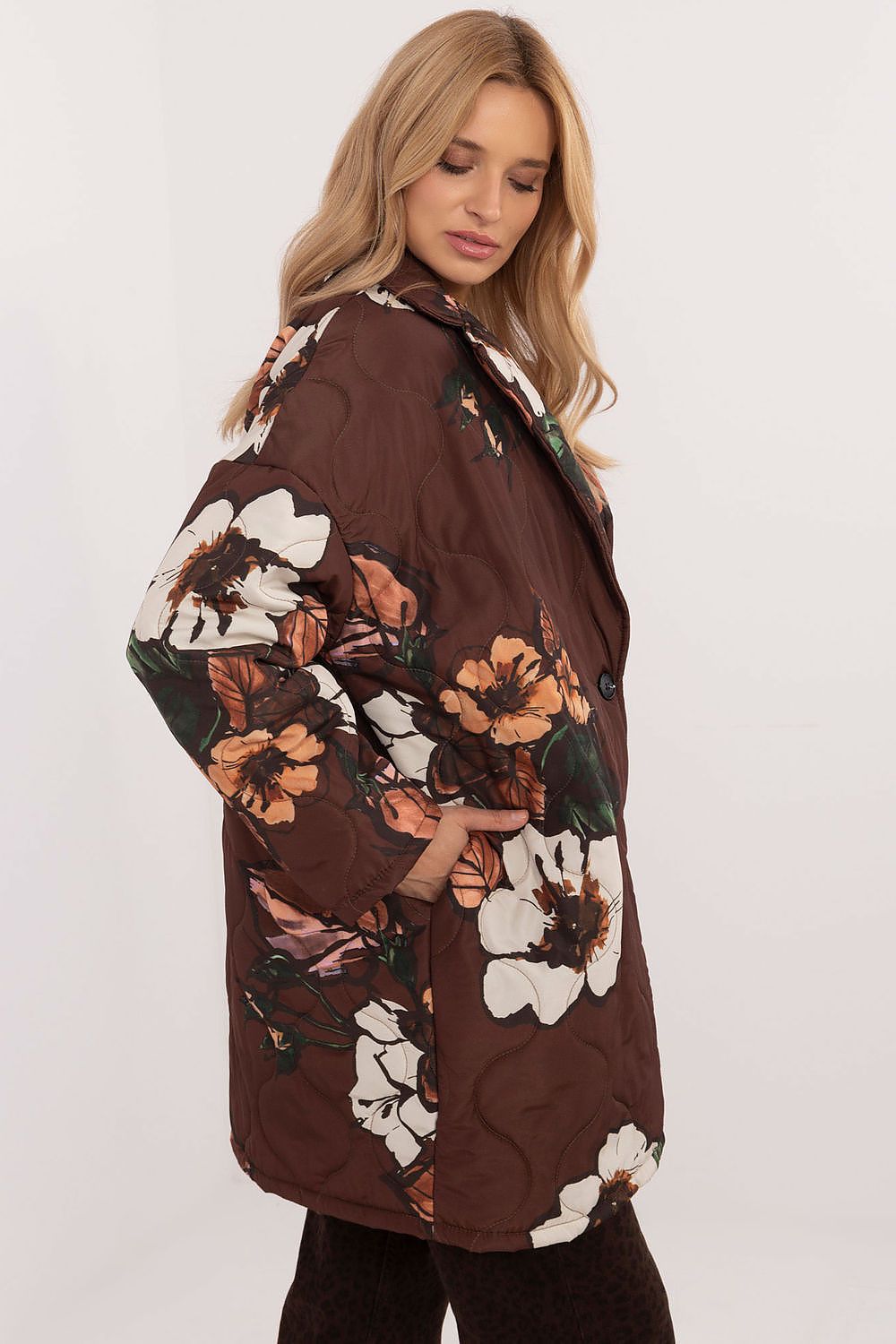 Elegant Women's Floral Print Transitional Jacket, Pre-Knee Length, EU Size 0, Autumn-Winter