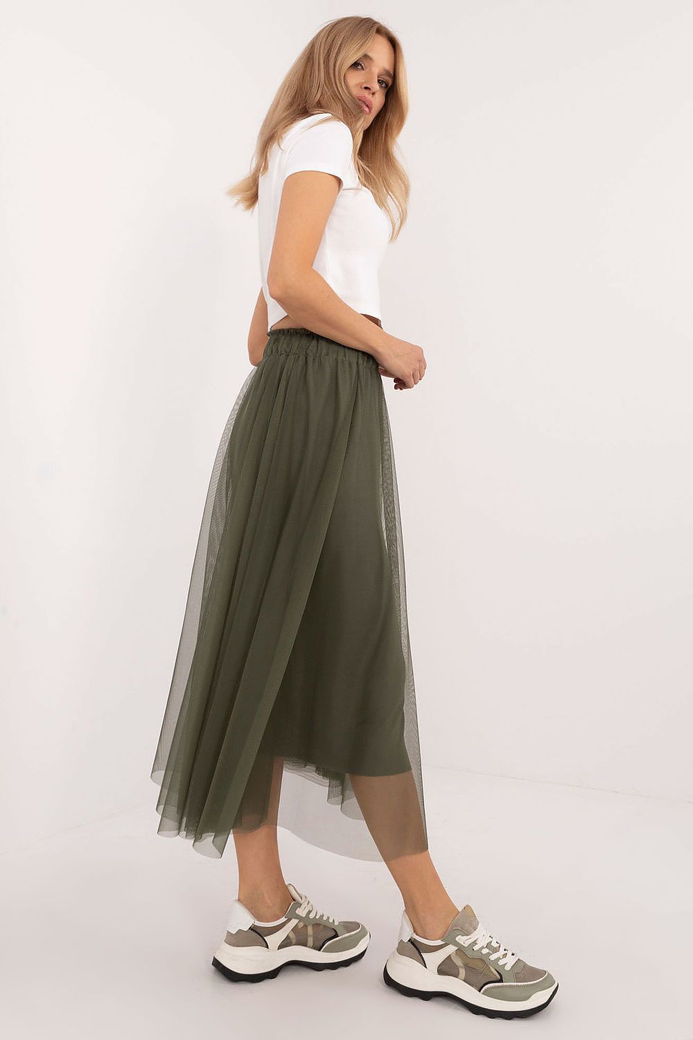 Elegant Midi Flared Tulle Skirt By Italy Moda - Comfortable Polyester, Perfect For Any Occasion