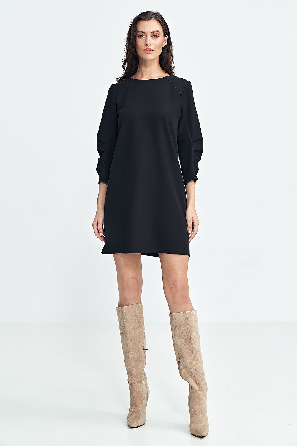 Elegant A-Line Daydress with 3/4 Sleeves and Contrasting Tennis Stripes by Nife