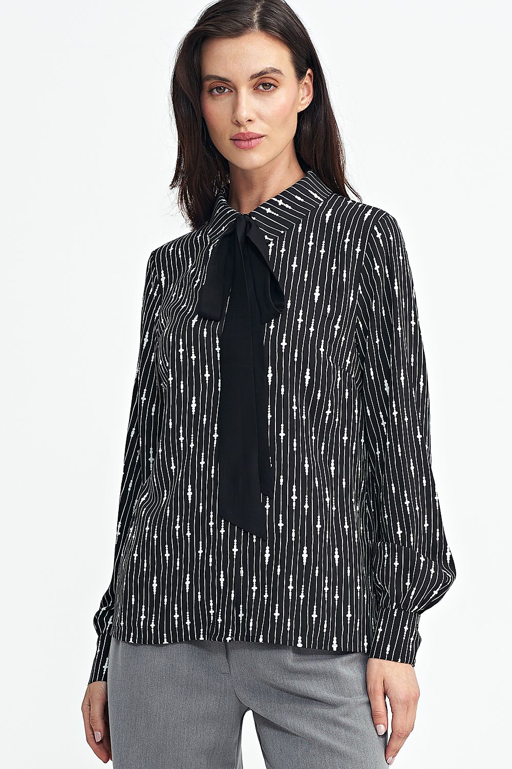 Elegant Long Sleeve Viscose Shirt with Collar and Sash in Multiple Sizes EU 36-42 by Nife