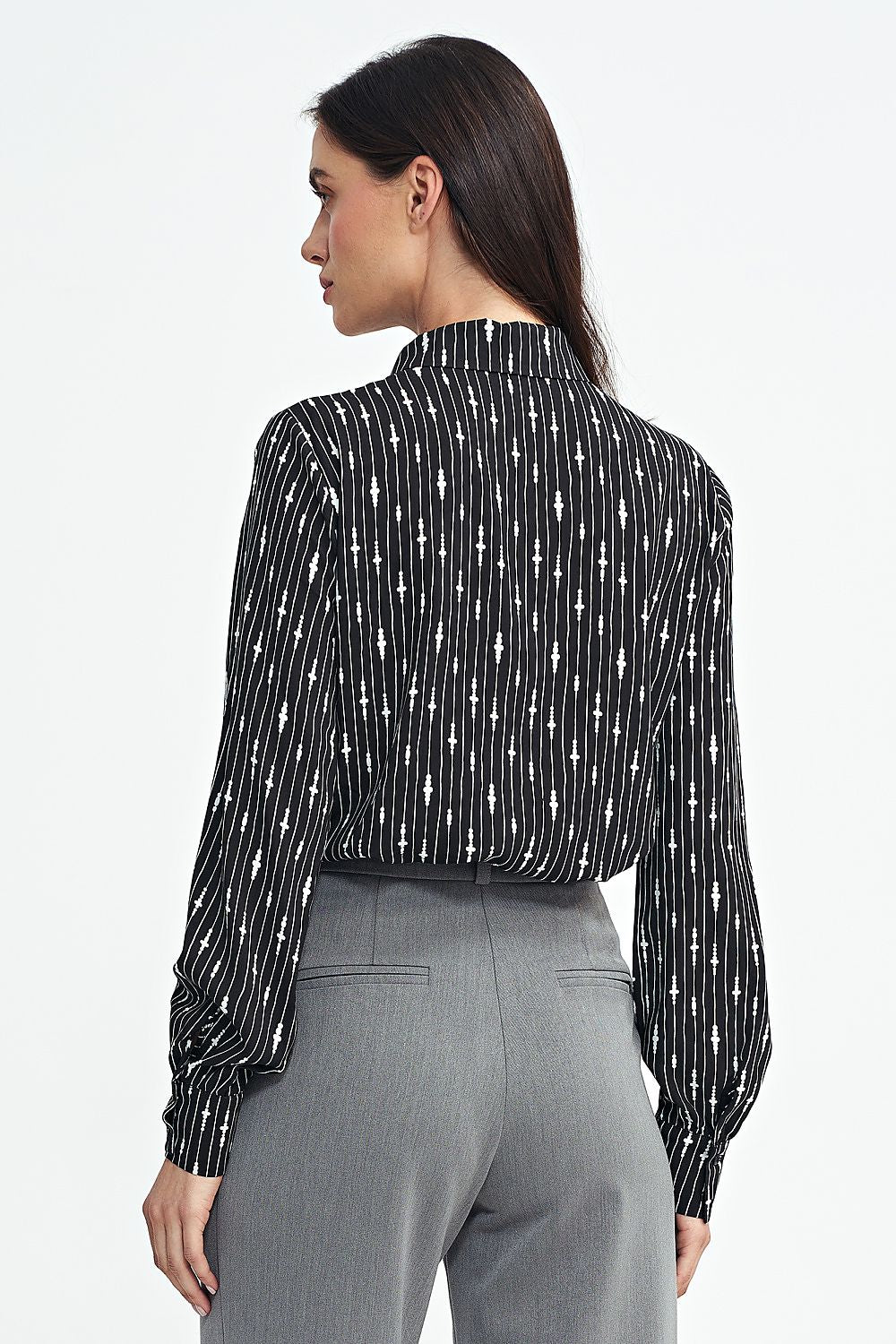 Elegant Long Sleeve Viscose Shirt with Collar and Sash in Multiple Sizes EU 36-42 by Nife