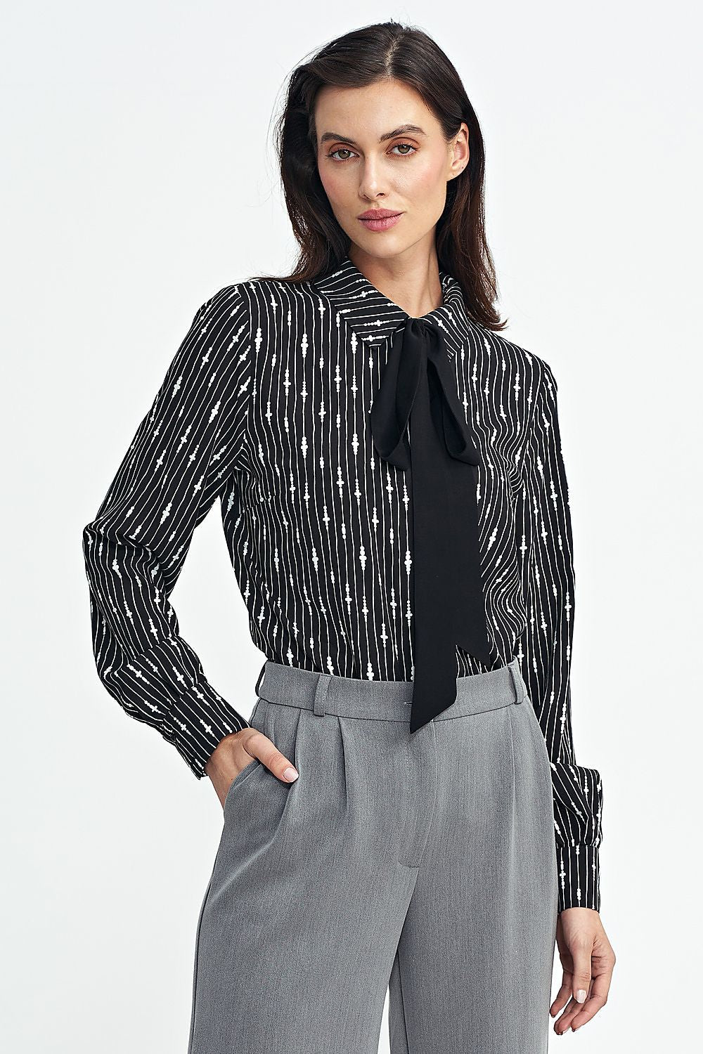 Elegant Long Sleeve Viscose Shirt with Collar and Sash in Multiple Sizes EU 36-42 by Nife