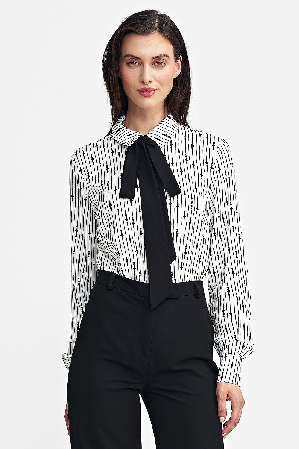 Elegant Long Sleeve Viscose Shirt with Collar and Sash in Multiple Sizes EU 36-42 by Nife