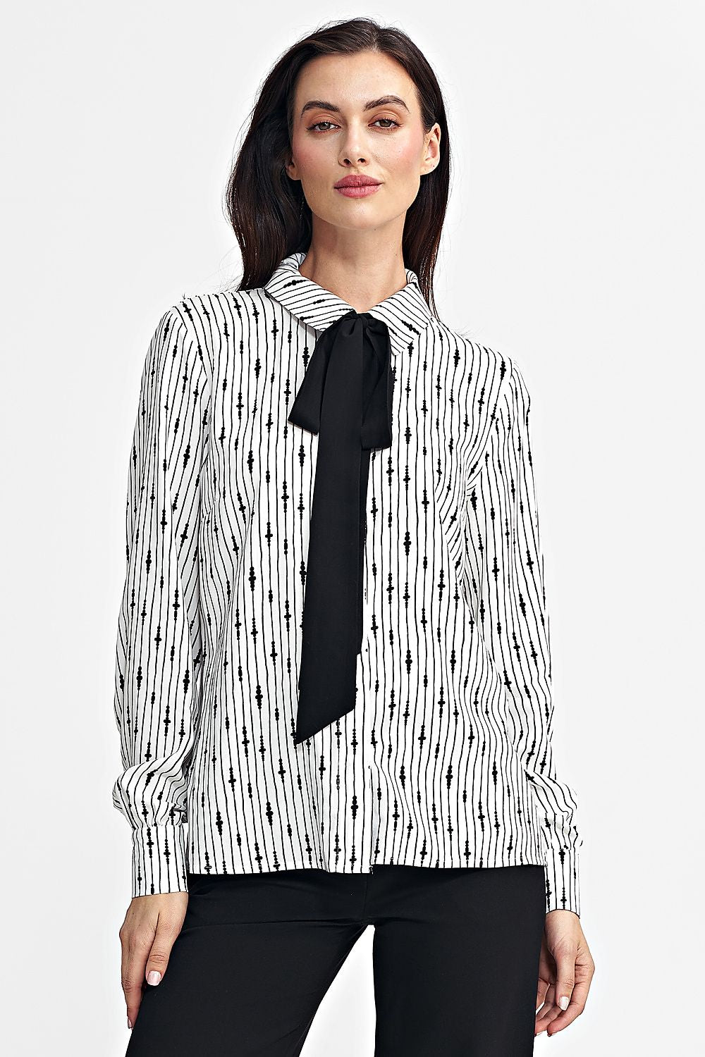 Elegant Long Sleeve Viscose Shirt with Collar and Sash in Multiple Sizes EU 36-42 by Nife