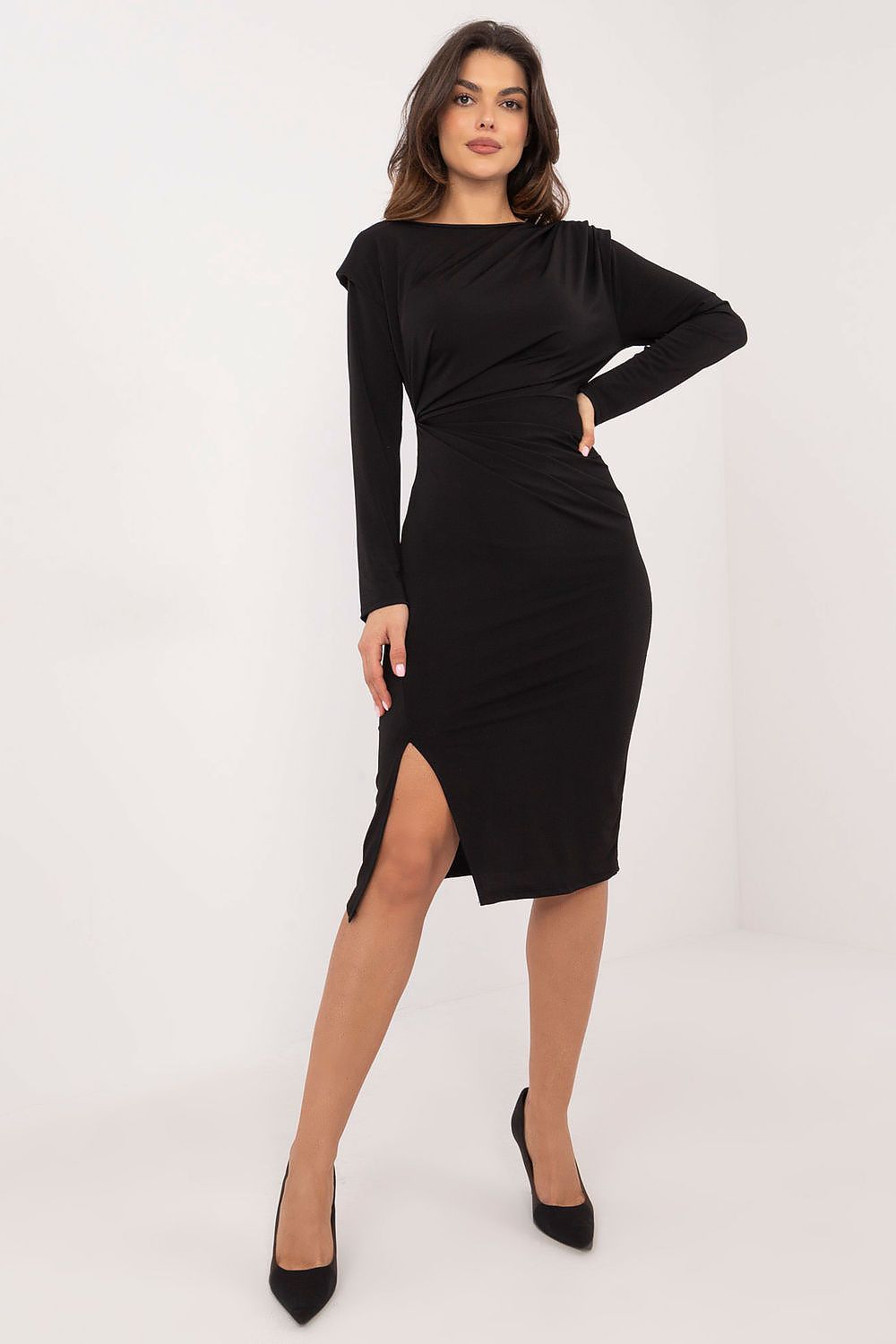 Elegant Italy Moda Cocktail Dress With Fitted Pencil Cut, Midi Length, Sizes: EU 0
