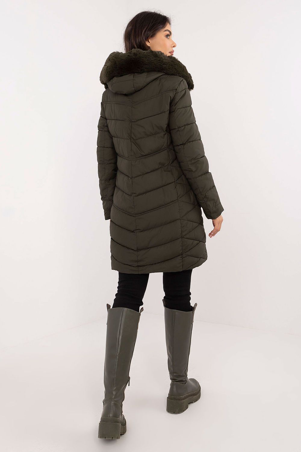 Luxury Knee-Length Quilted Jacket with Detachable Fur Hood - Sizes S to XXL