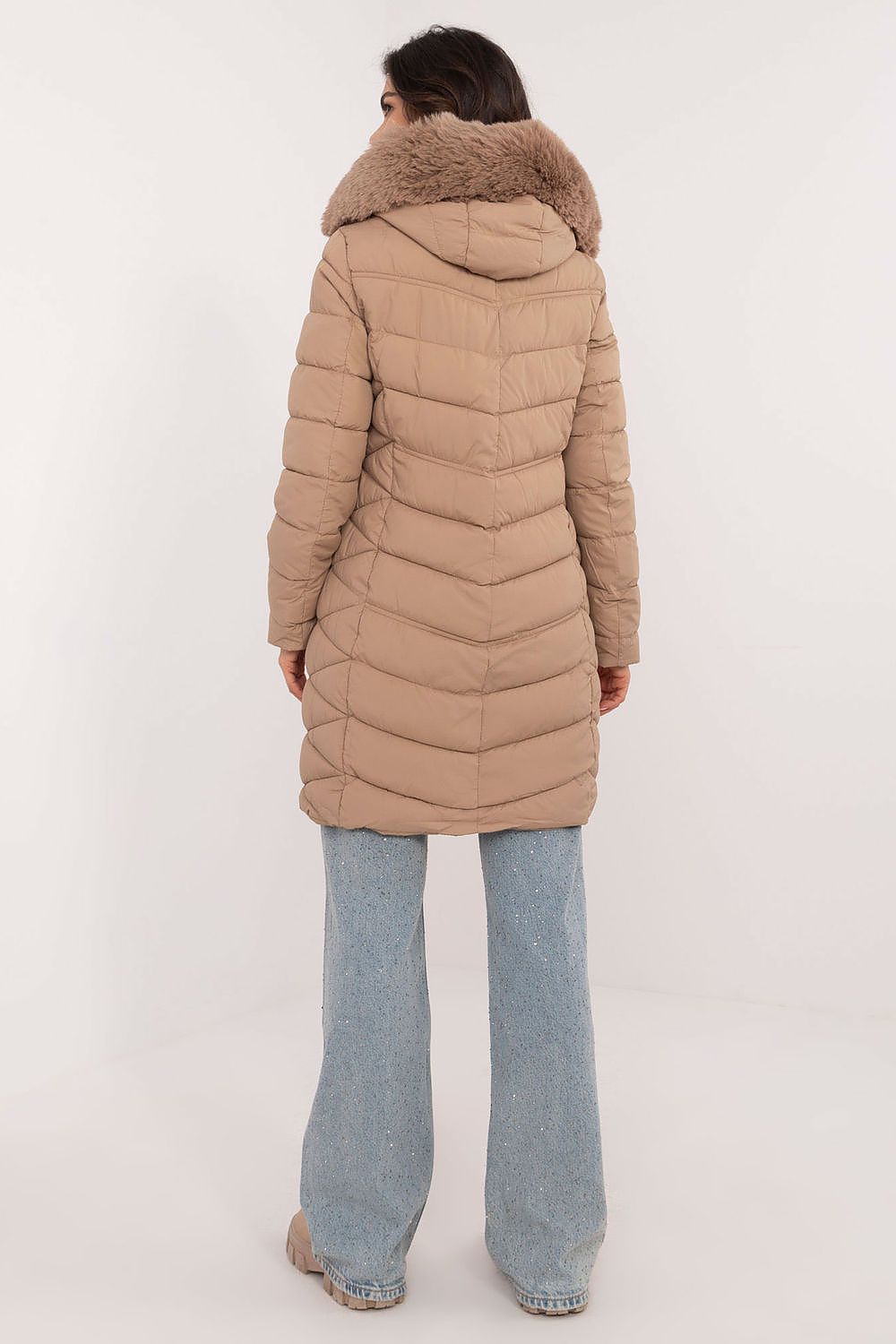 Luxury Knee-Length Quilted Jacket with Detachable Fur Hood - Sizes S to XXL