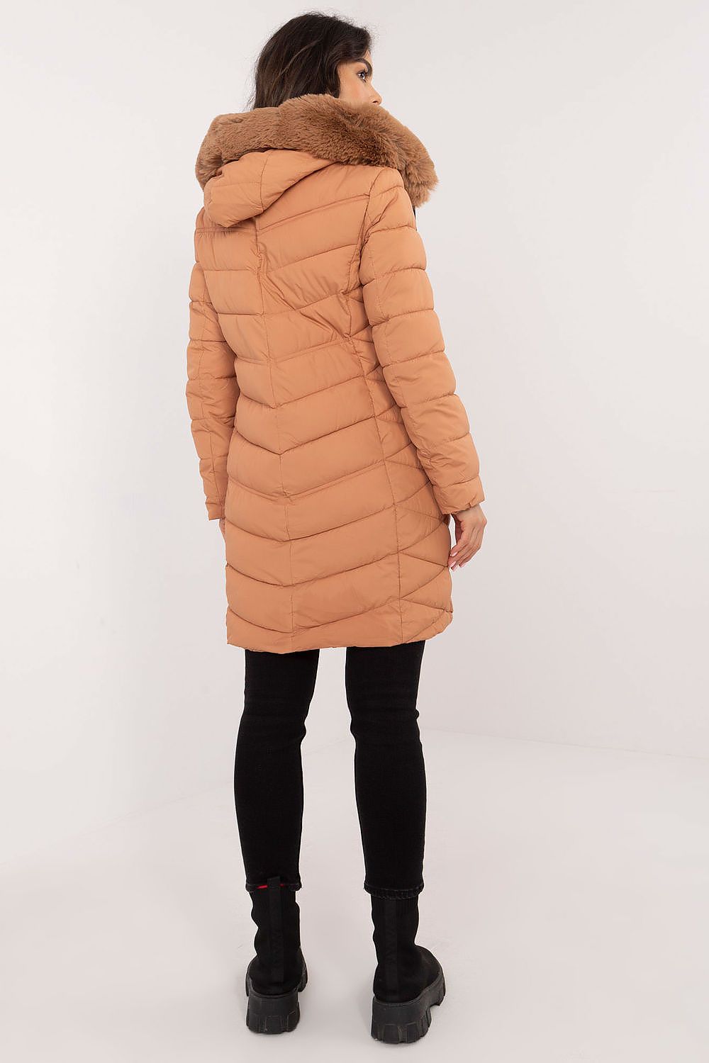 Luxury Knee-Length Quilted Jacket with Detachable Fur Hood - Sizes S to XXL