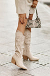 Eco-Suede Stylish Cowboy Heel Boots with Stiletto Heel and Decorative Stitching | Sizes EU 36-41