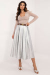 Elegant Imitation Leather Midi Skirt with Buckled Waistband and Pockets - Sizes EU 0