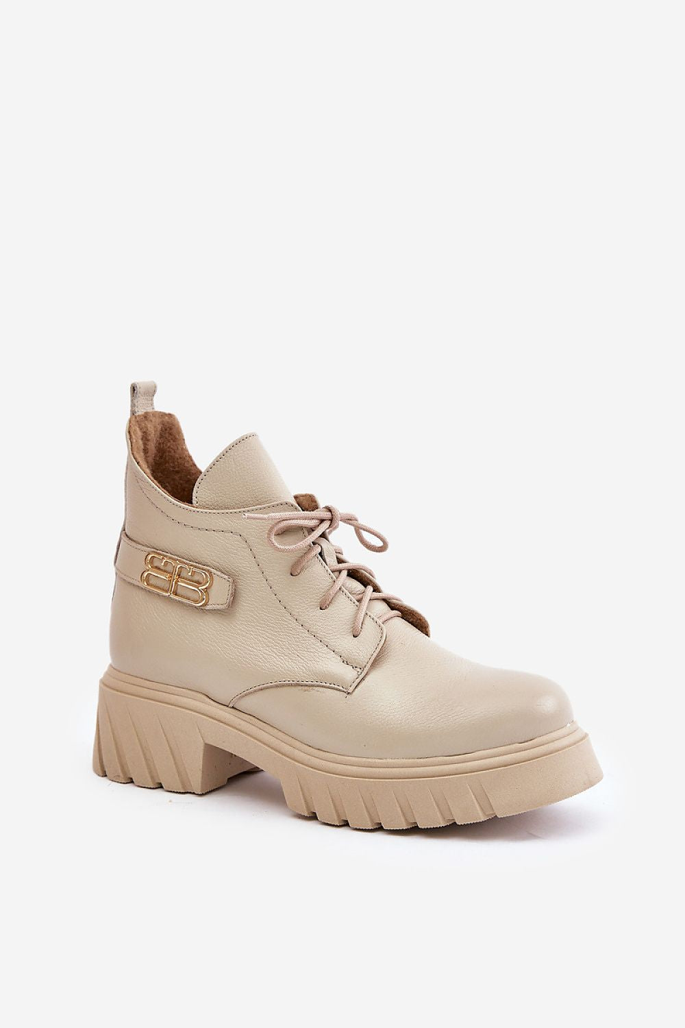 Women's Luxury Natural Leather Zip Laced Insulated Boots with Rounded Toecaps - 13 cm Height