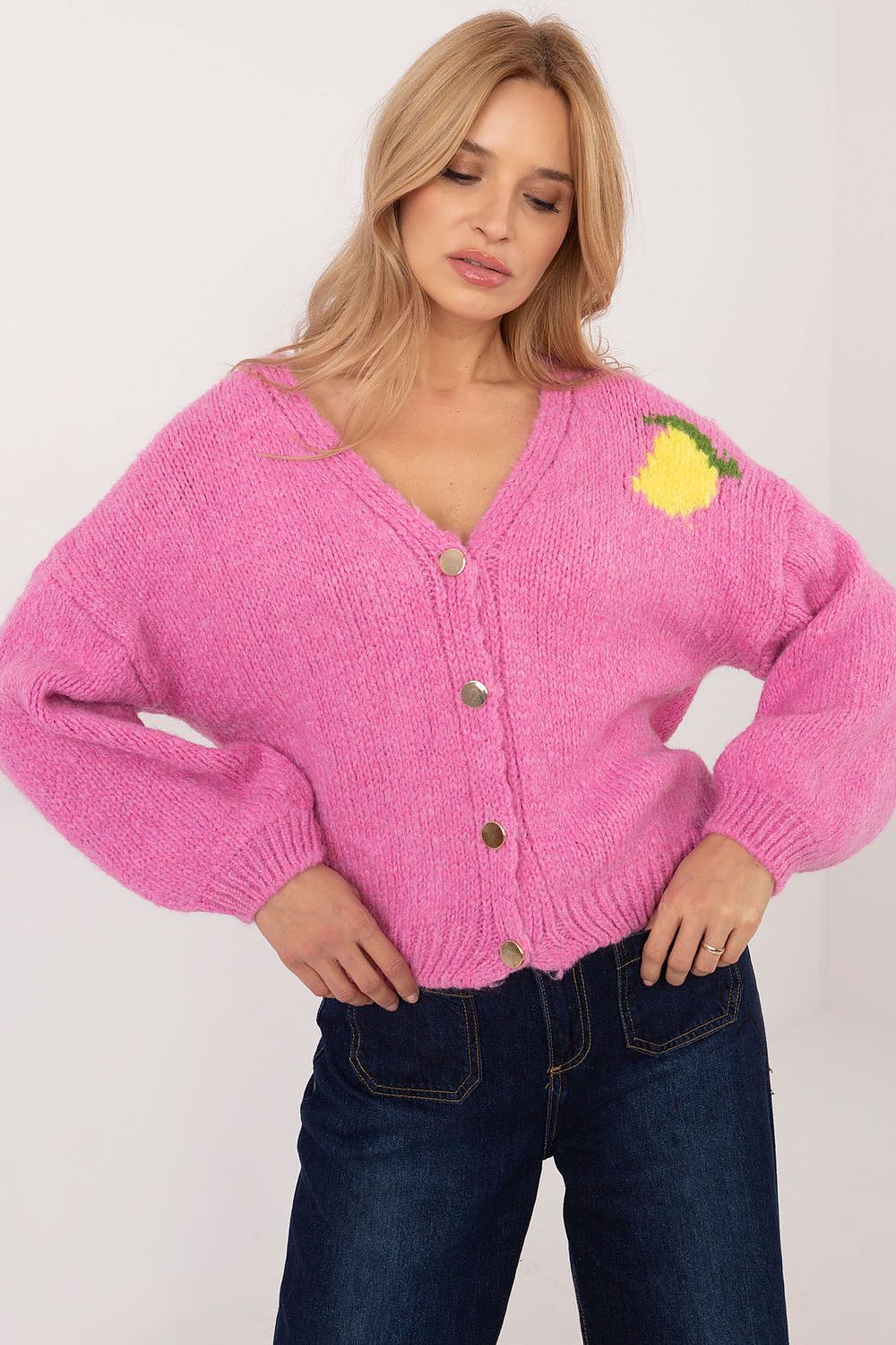 Elegant Ladies' Cardigan by Italy Moda - Unique Print, V-Neck, Warm Blend of Acrylic, Wool & Viscose
