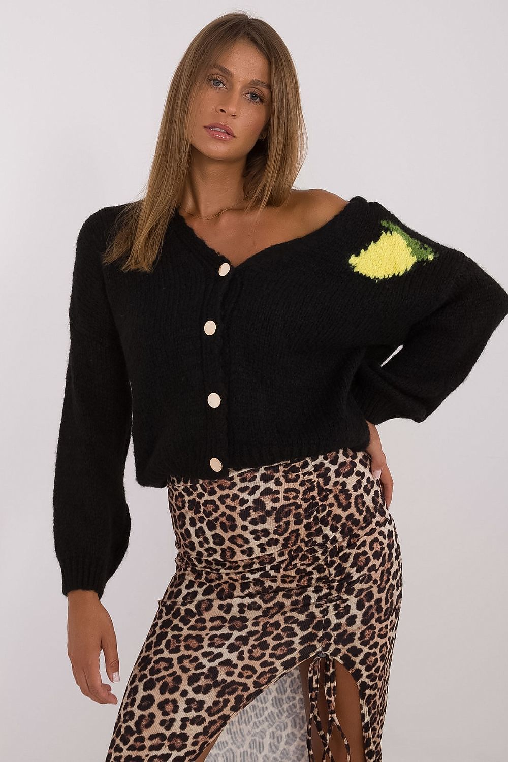 Elegant Ladies' Cardigan by Italy Moda - Unique Print, V-Neck, Warm Blend of Acrylic, Wool & Viscose