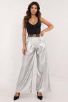 Luxury Eco Leather Wide Leg Trousers with Buckled Waistband for Women - High Rise - EU Size 0
