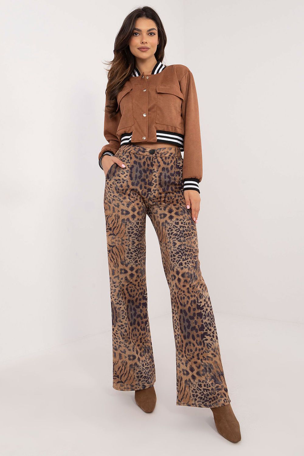 Elegant High Waist Women’s Trousers With Animal Motif - Classic Fit, Sizes EU 36-42
