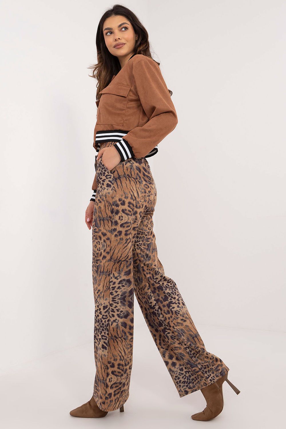 Elegant High Waist Women’s Trousers With Animal Motif - Classic Fit, Sizes EU 36-42