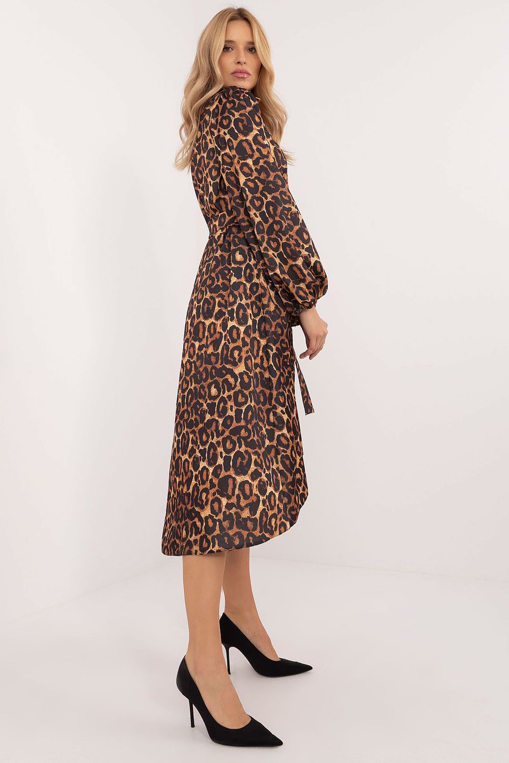 Luxurious Midi Length Asymmetrical Shirt Dress in Animal Print by Lakerta | Sizes S/M, L/XL
