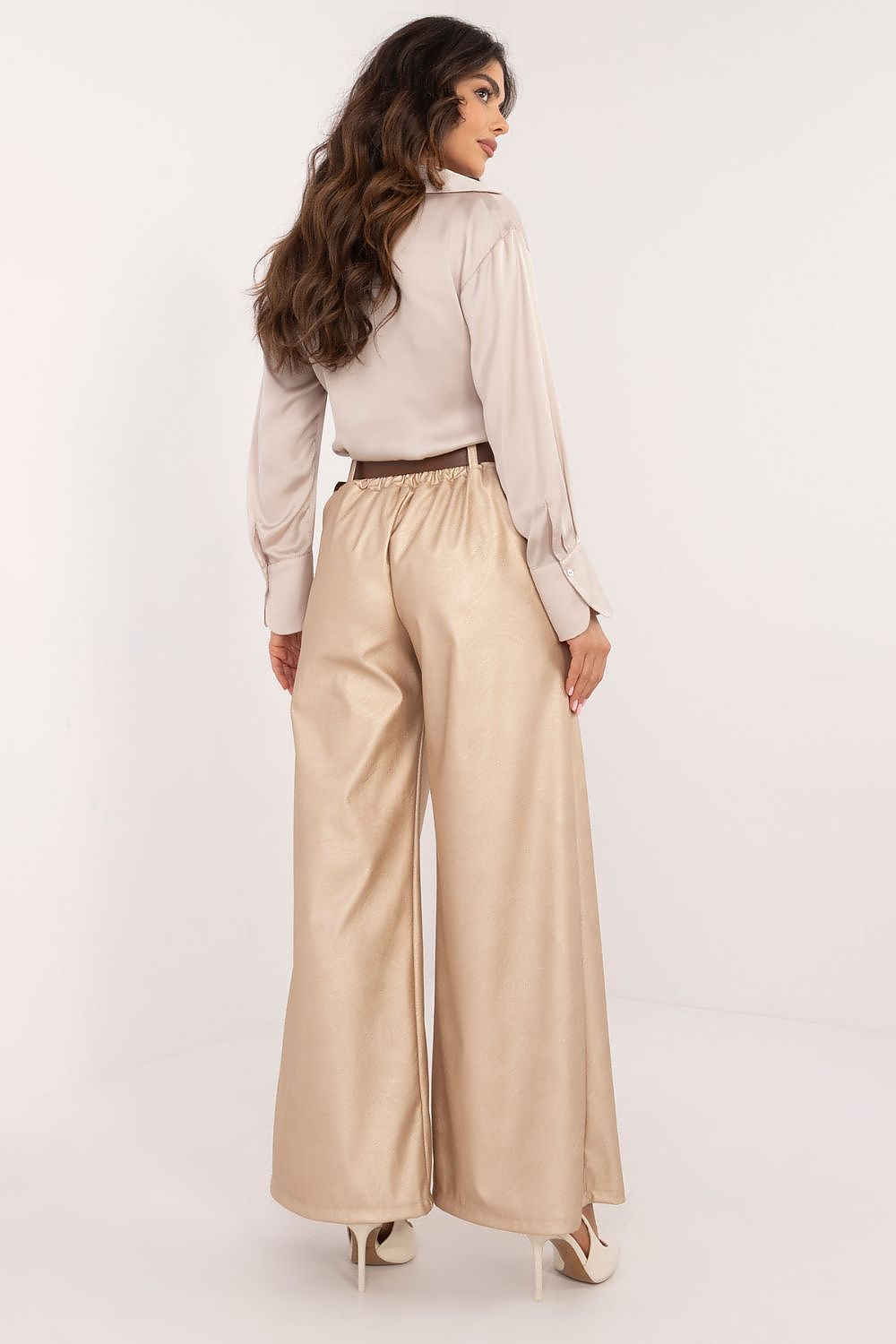 Luxury Eco Leather Wide Leg Trousers with Buckled Waistband for Women - High Rise - EU Size 0