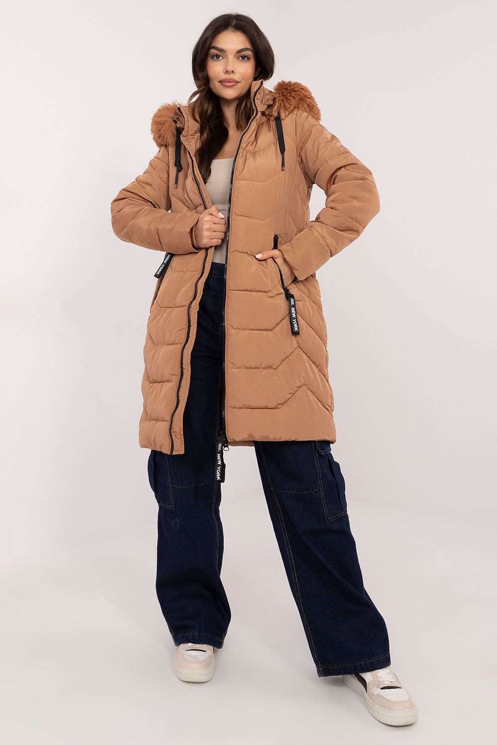 Luxury Women's Quilted Down Jacket with Detachable Fur Hood, Sizes S-XXL for Autumn/Winter