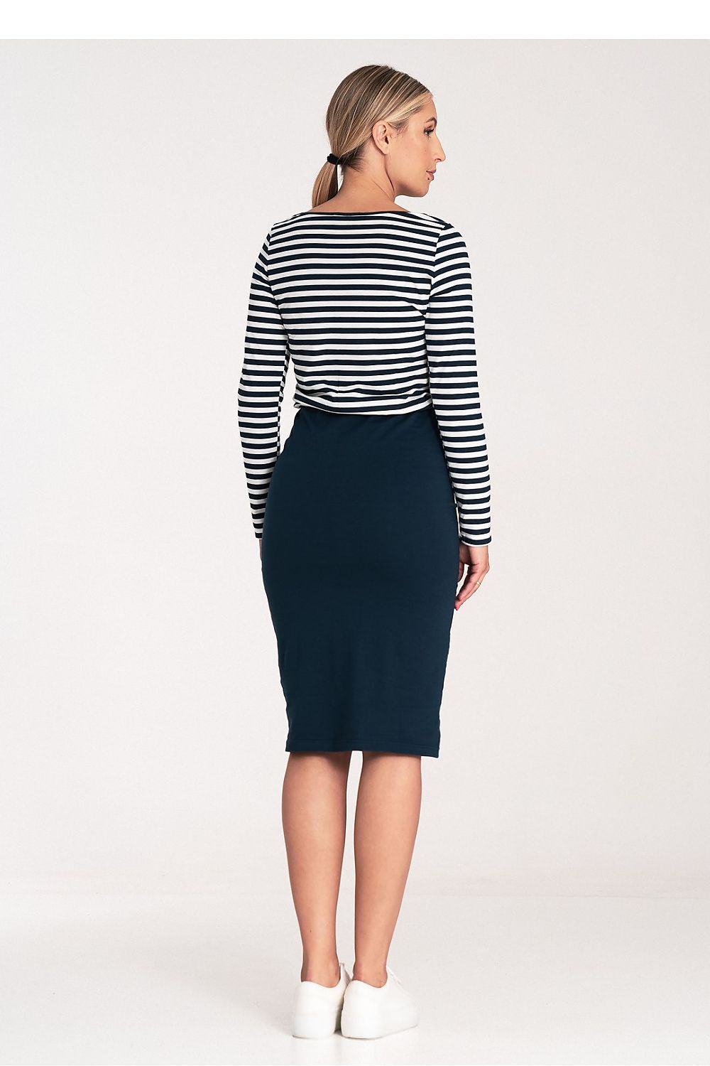 Luxury Striped Cotton Daydress by Figl with Long Sleeves, Sizes S to XL Available