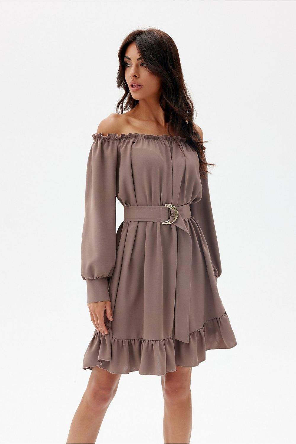Elegant Roco Fashion Daydress, EU S/M & L/XL, Ruffled Hem, Adjustable Belt, Spanish Neckline, Airy Sleeves