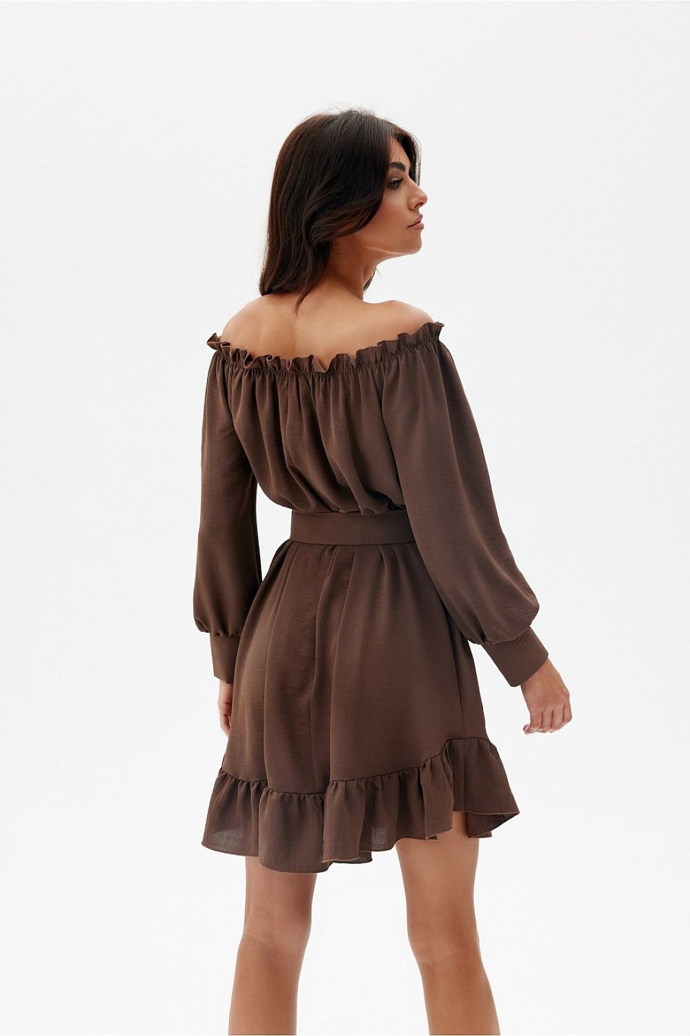 Elegant Roco Fashion Daydress, EU S/M & L/XL, Ruffled Hem, Adjustable Belt, Spanish Neckline, Airy Sleeves