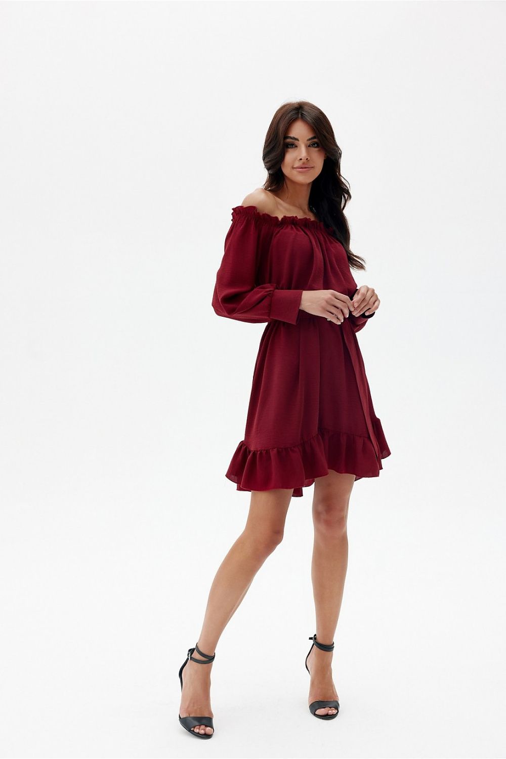 Elegant Roco Fashion Daydress, EU S/M & L/XL, Ruffled Hem, Adjustable Belt, Spanish Neckline, Airy Sleeves