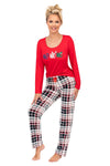 Luxury Women's Cotton Holiday Pyjamas Set, Slogan Top & Classic Check Pants, Sizes EU 36-44
