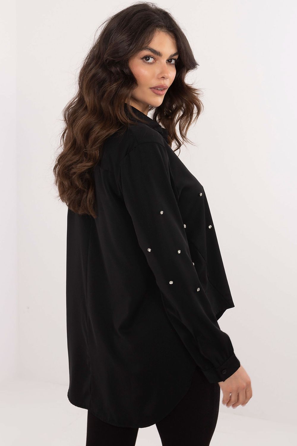 Italy Moda Elegant Long Sleeve Women's Shirt Size EU 0 with Zircon Details - Classic Timeless Fashion