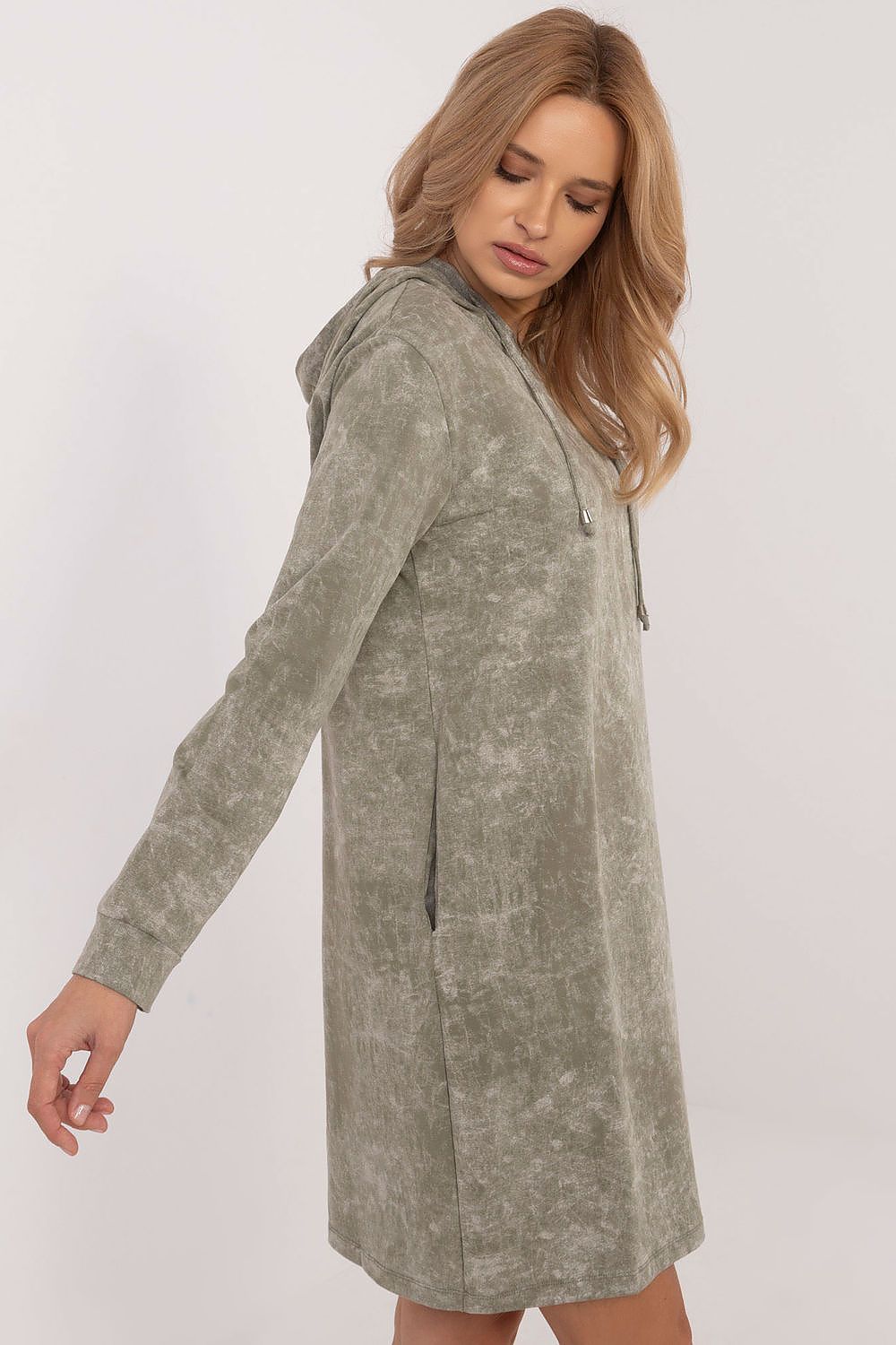 Elegant Cotton Blend Marble Print Sweatshirt Dress with Hood, Sizes EU 0-4 - Stylish Casual Comfort