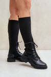 Women's Eco-Leather Thigh-High Boots with Laced Elastic Shaft - 40cm Height, Sizes EU 36-41