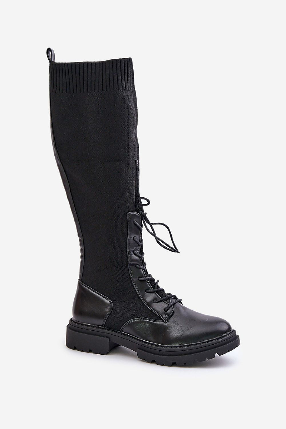 Women's Eco-Leather Thigh-High Boots with Laced Elastic Shaft - 40cm Height, Sizes EU 36-41