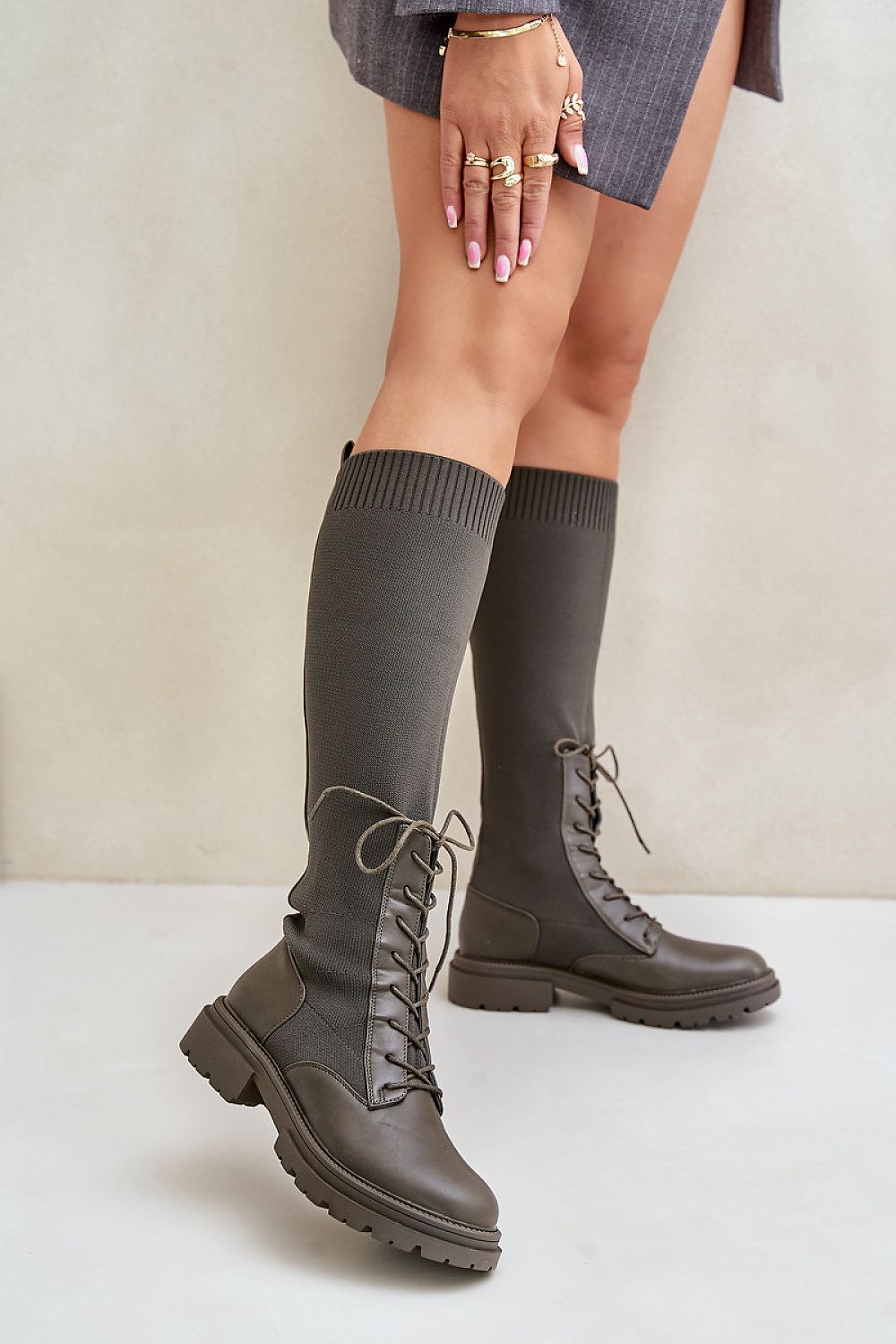 Women's Eco-Leather Thigh-High Boots with Laced Elastic Shaft - 40cm Height, Sizes EU 36-41