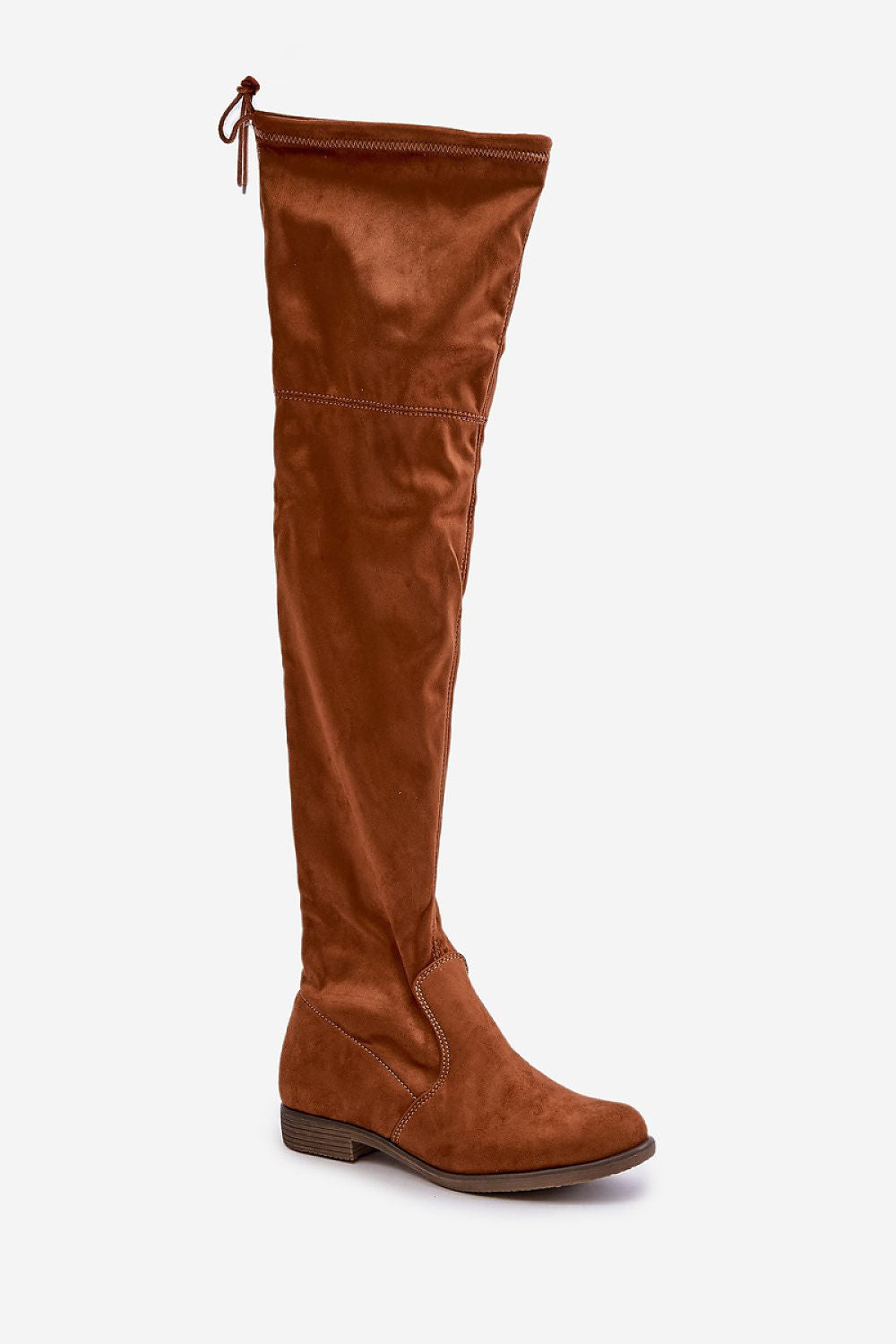 Luxury Women's Thigh-High Boots in Eco Suede, Sizes EU 36-41, Adjustable Upper, Flat Heel