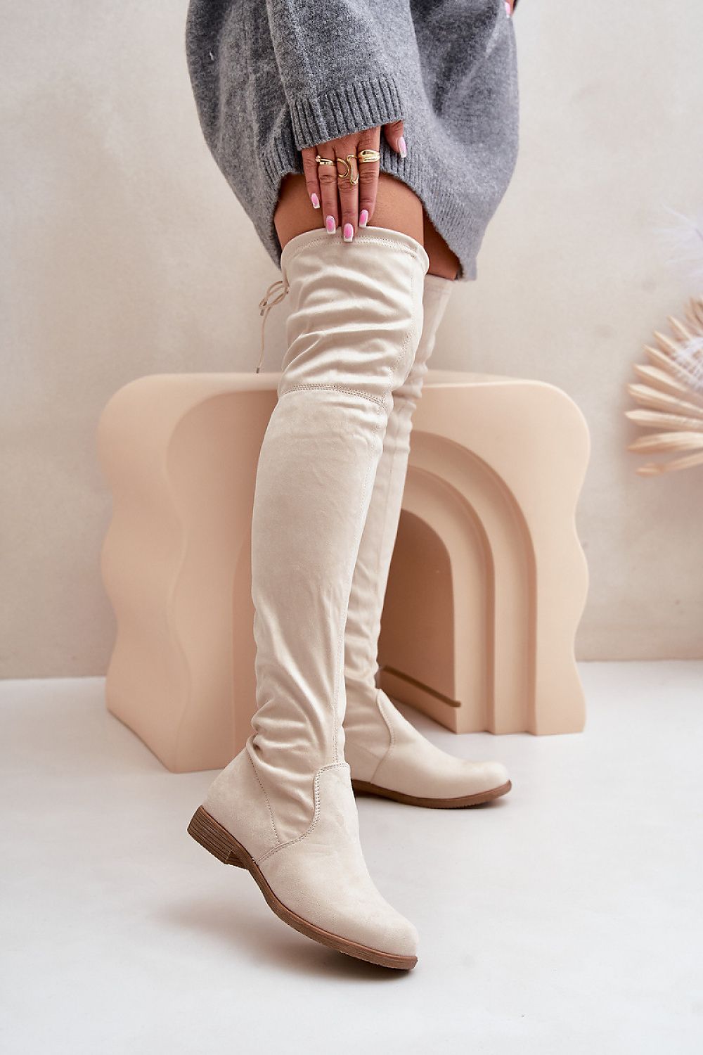 Luxury Women's Thigh-High Boots in Eco Suede, Sizes EU 36-41, Adjustable Upper, Flat Heel