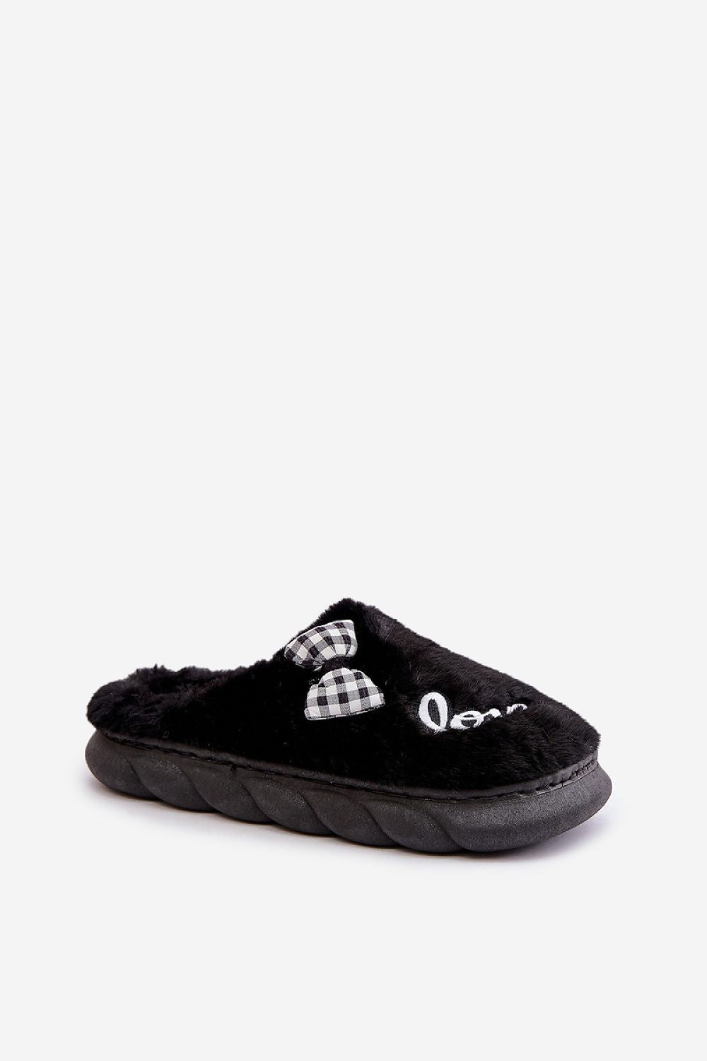 Luxury Fur Women's Slippers with Stylish Patches and Bow – Sizes EU 36/37 to 40/41