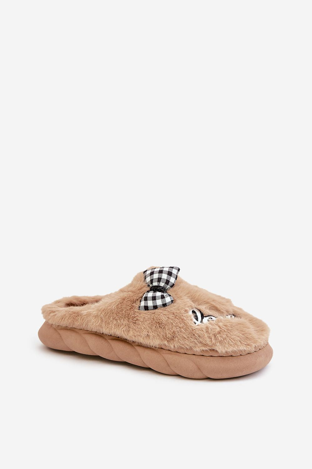 Luxury Fur Women's Slippers with Stylish Patches and Bow – Sizes EU 36/37 to 40/41